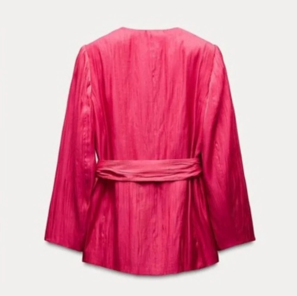 Zara Set 2 pc Wide Leg Satin Pants and Belted Blazer Pink  Size  S and M